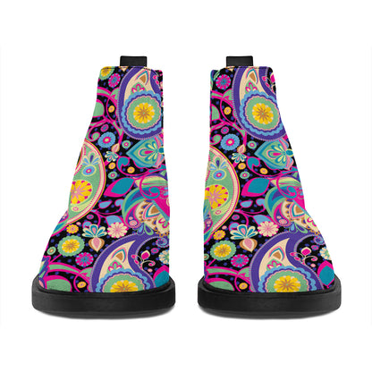 Bohemian Paisley Pattern Print Flat Ankle Boots