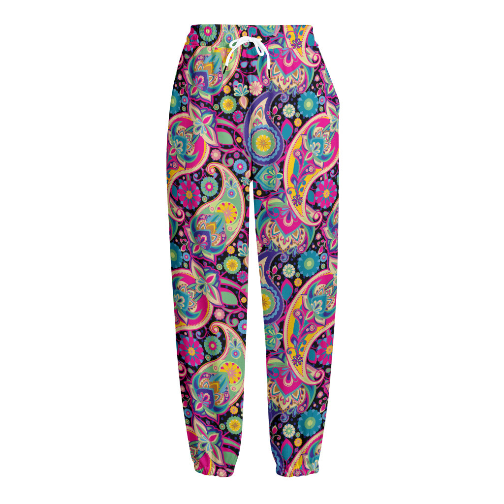 Bohemian Paisley Pattern Print Fleece Lined Knit Pants