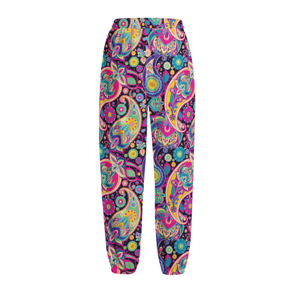 Bohemian Paisley Pattern Print Fleece Lined Knit Pants