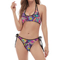 Bohemian Paisley Pattern Print Halter Scoop Tie Side Bikini