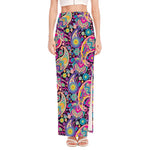 Bohemian Paisley Pattern Print High Slit Maxi Skirt