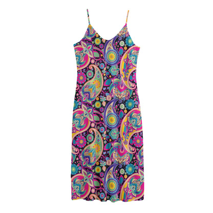 Bohemian Paisley Pattern Print Jersey Midi Cami Dress