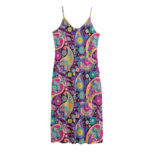 Bohemian Paisley Pattern Print Jersey Midi Cami Dress