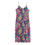 Bohemian Paisley Pattern Print Jersey Midi Cami Dress