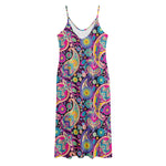 Bohemian Paisley Pattern Print Jersey Midi Cami Dress