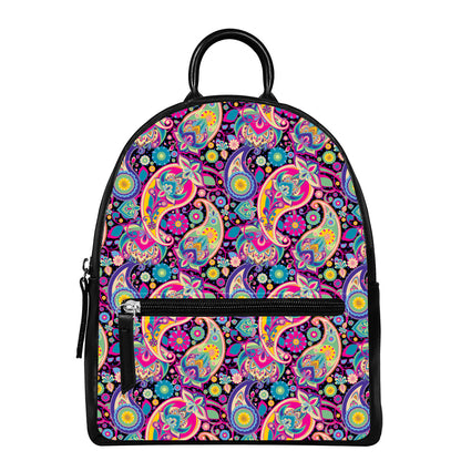 Bohemian Paisley Pattern Print Leather Backpack