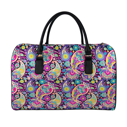 Bohemian Paisley Pattern Print Leather Duffle Bag