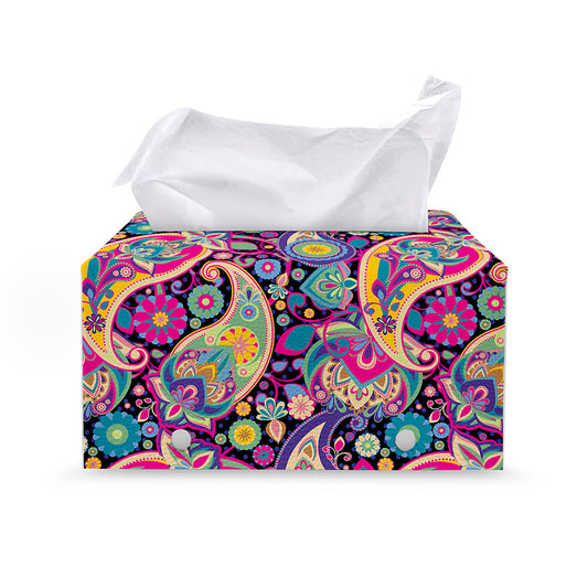 Bohemian Paisley Pattern Print Leather Tissue Box Cover