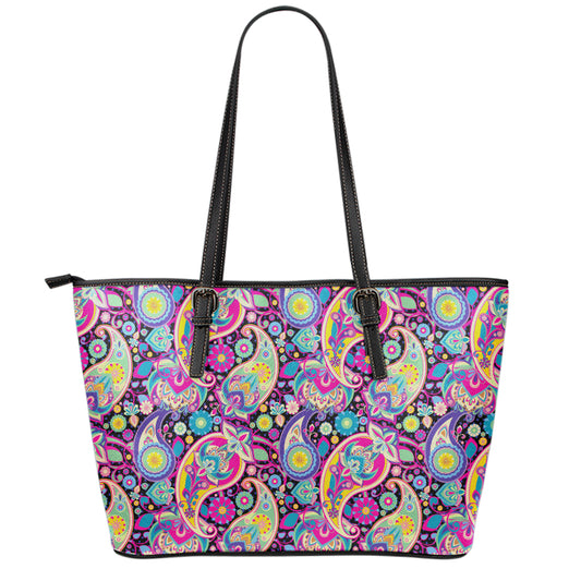 Bohemian Paisley Pattern Print Leather Tote Bag