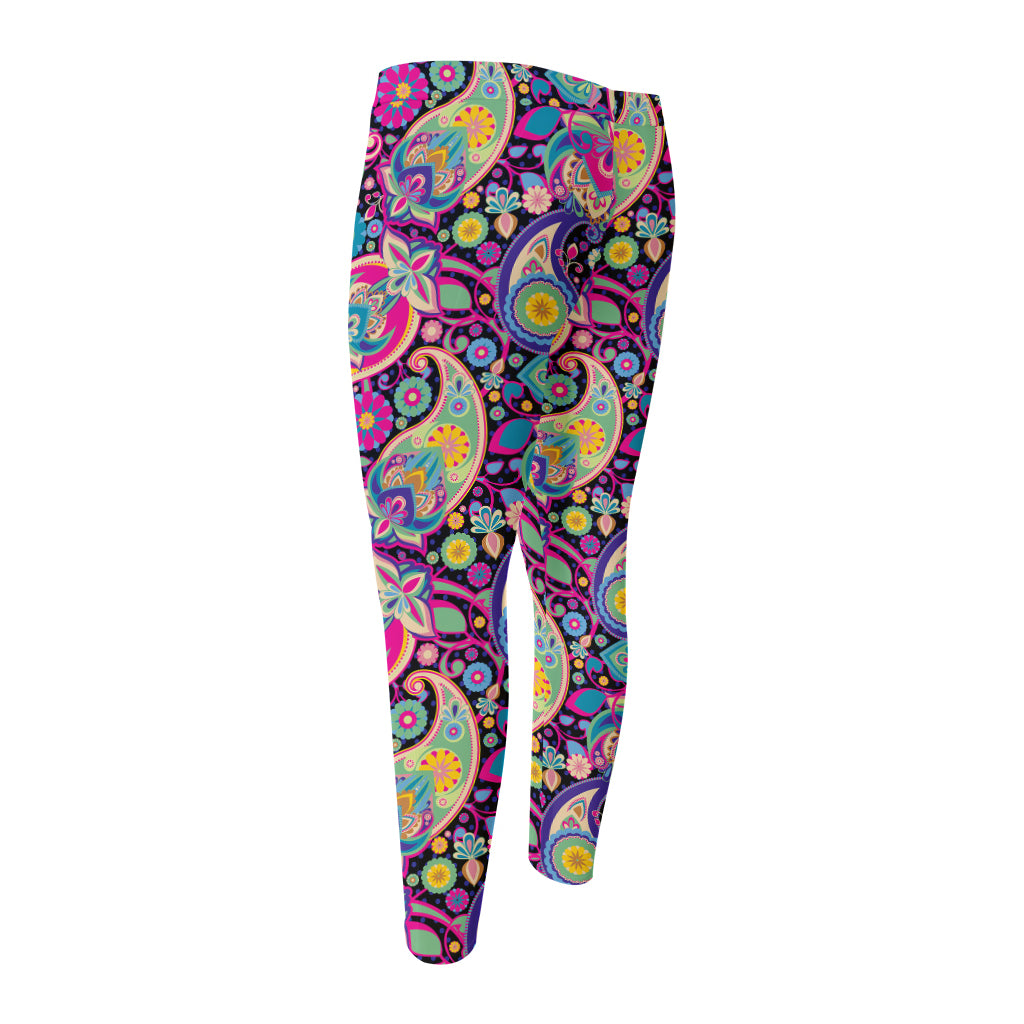 Bohemian Paisley Pattern Print Men's Compression Pants