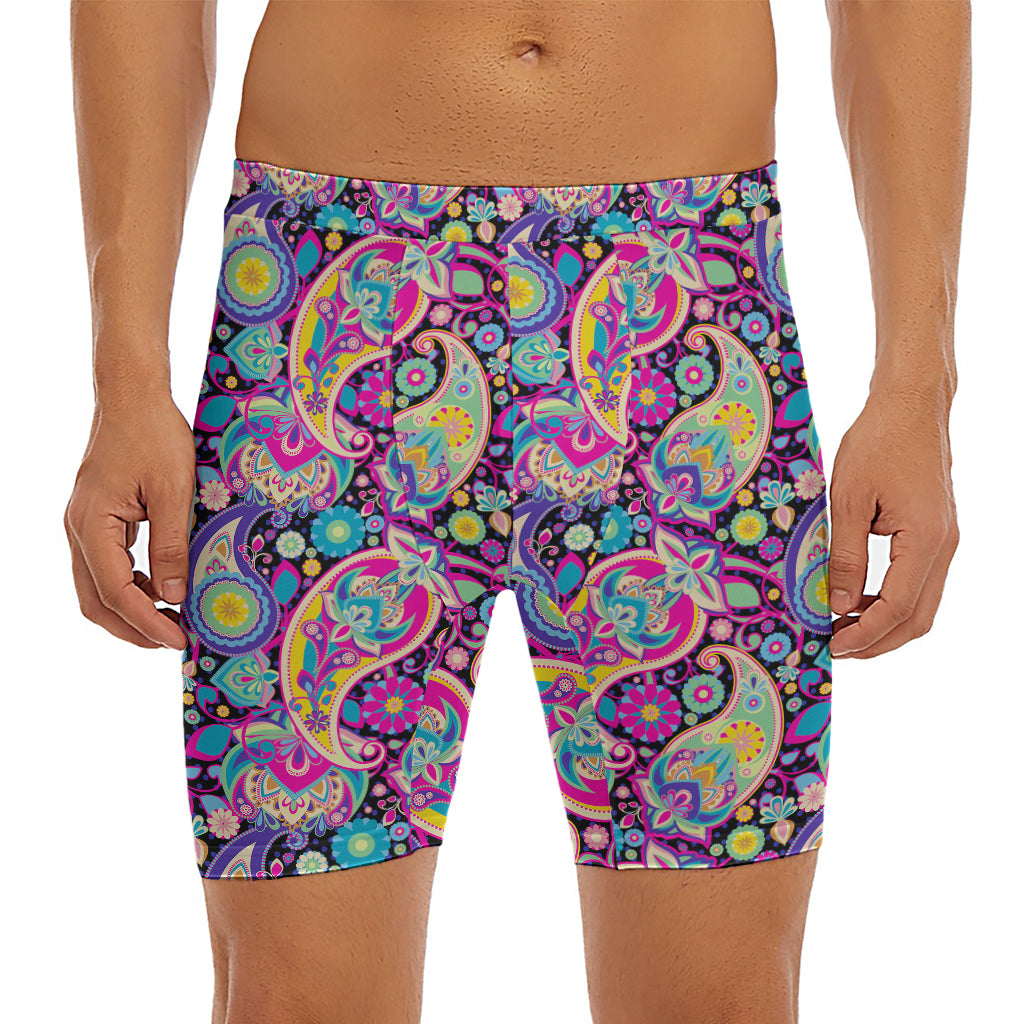 Bohemian Paisley Pattern Print Men's Long Boxer Briefs