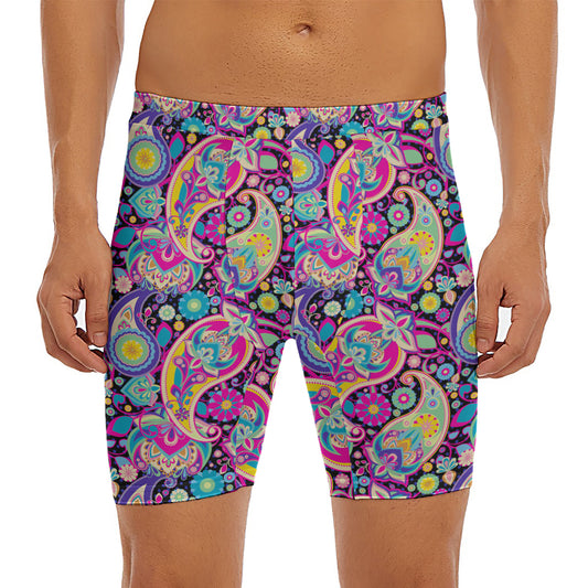 Bohemian Paisley Pattern Print Men's Long Boxer Briefs