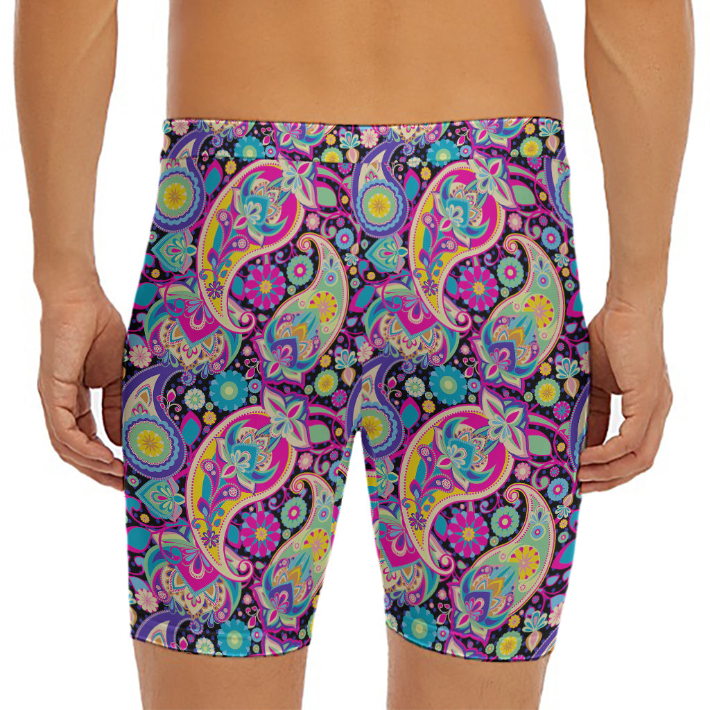Bohemian Paisley Pattern Print Men's Long Boxer Briefs