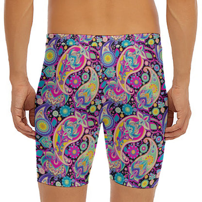 Bohemian Paisley Pattern Print Men's Long Boxer Briefs