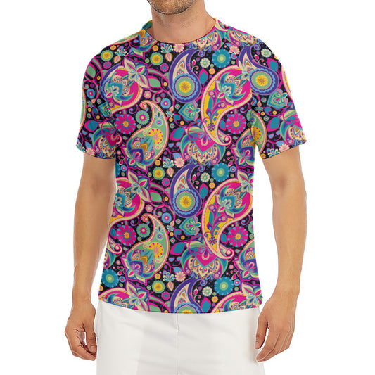 Bohemian Paisley Pattern Print Men's Short Sleeve Rash Guard