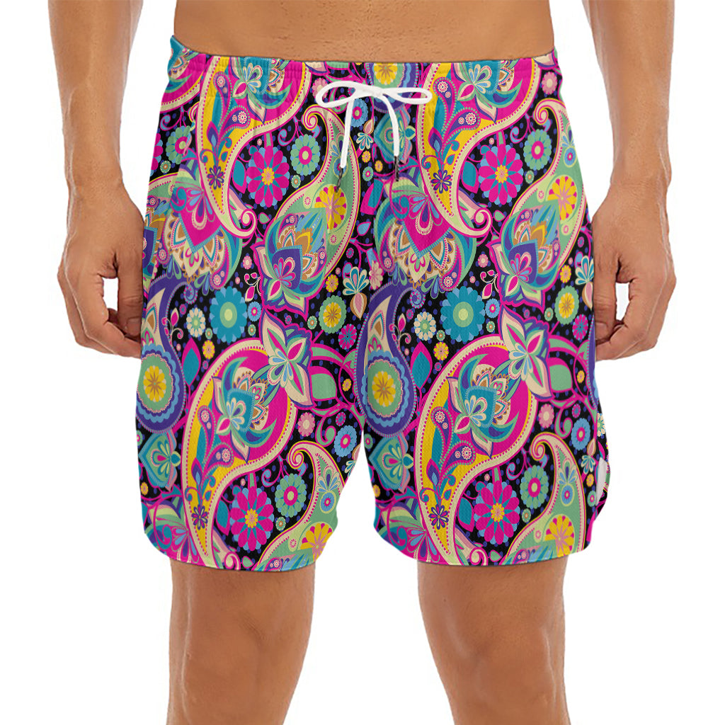 Bohemian Paisley Pattern Print Men's Split Running Shorts