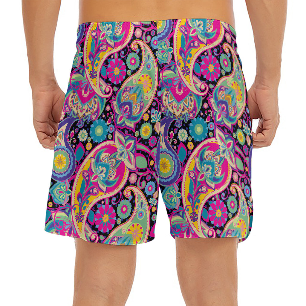 Bohemian Paisley Pattern Print Men's Split Running Shorts