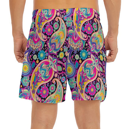 Bohemian Paisley Pattern Print Men's Split Running Shorts