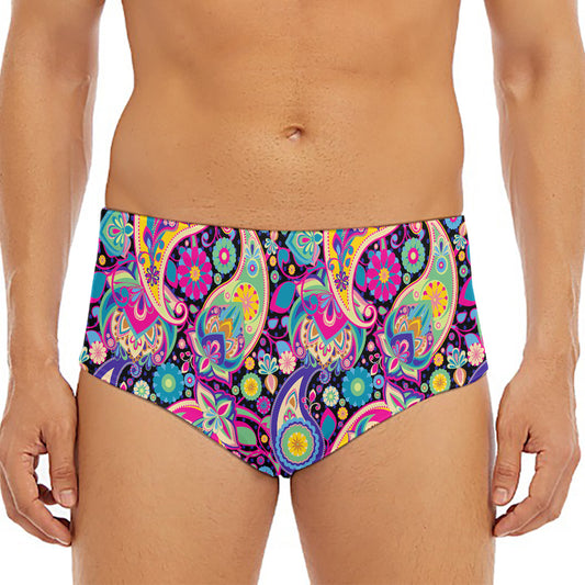 Bohemian Paisley Pattern Print Men's Triangle Swim Briefs
