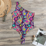 Bohemian Paisley Pattern Print One Shoulder Bodysuit
