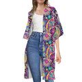 Bohemian Paisley Pattern Print Open Front Beach Cover Up