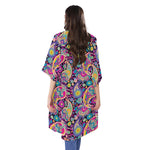 Bohemian Paisley Pattern Print Open Front Beach Cover Up
