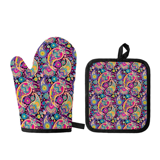 Bohemian Paisley Pattern Print Oven Mitt And Pot Holder Set