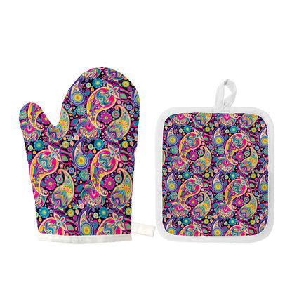 Bohemian Paisley Pattern Print Oven Mitt And Pot Holder Set
