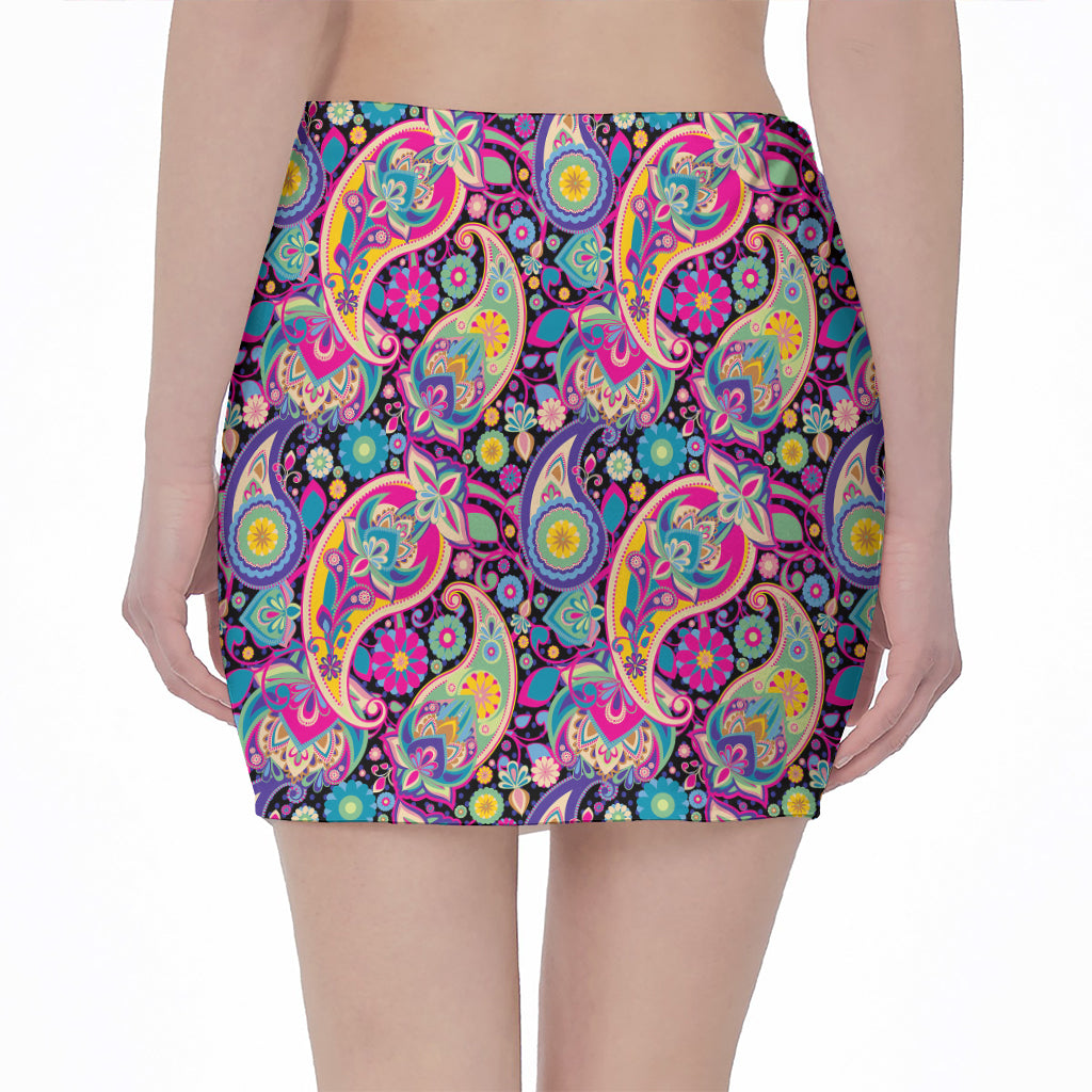 Bohemian Paisley Pattern Print Pencil Mini Skirt