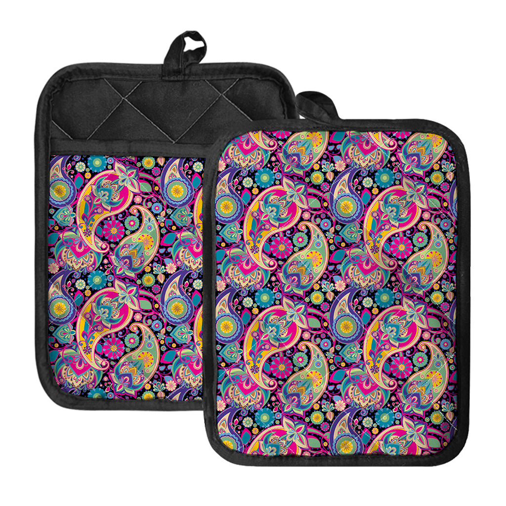 Bohemian Paisley Pattern Print Pot Holders With Pocket