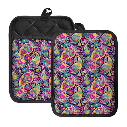 Bohemian Paisley Pattern Print Pot Holders With Pocket