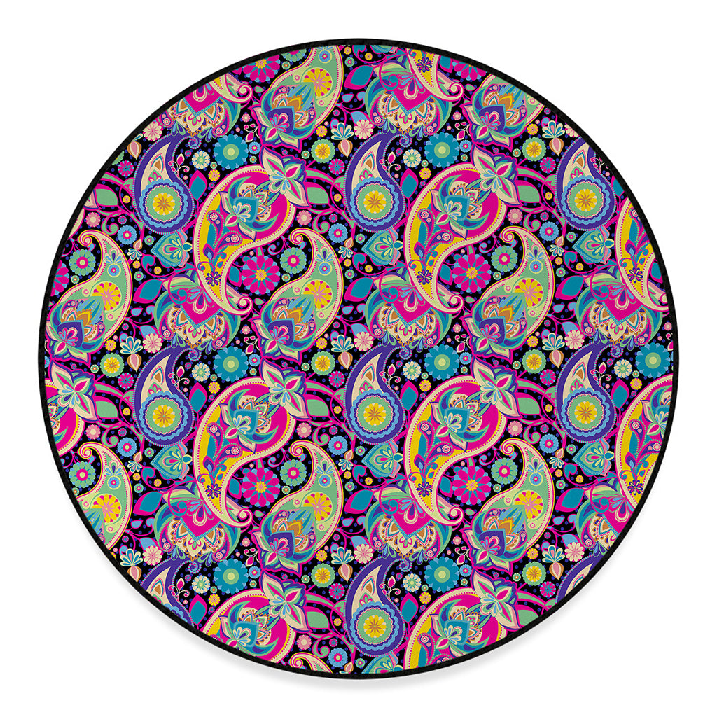 Bohemian Paisley Pattern Print Round Floor Mat