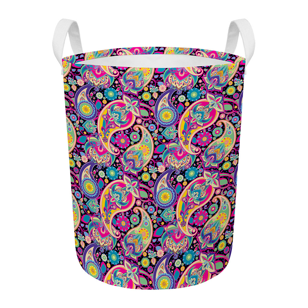 Bohemian Paisley Pattern Print Round Laundry Basket
