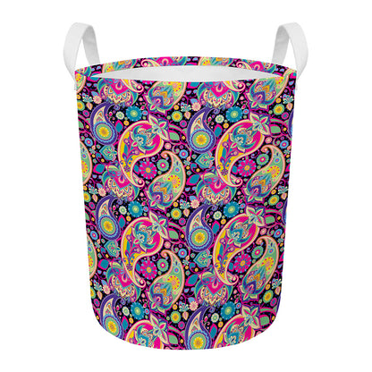Bohemian Paisley Pattern Print Round Laundry Basket