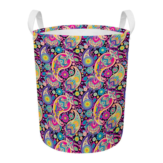 Bohemian Paisley Pattern Print Round Laundry Basket