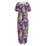 Bohemian Paisley Pattern Print Short Sleeve Long Nightdress