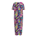 Bohemian Paisley Pattern Print Short Sleeve Long Nightdress