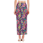 Bohemian Paisley Pattern Print Side Slit Maxi Skirt