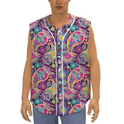 Bohemian Paisley Pattern Print Sleeveless Baseball Jersey