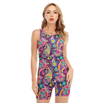 Bohemian Paisley Pattern Print Sleeveless One Piece Swimsuit