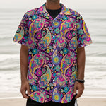 Bohemian Paisley Pattern Print Textured Short Sleeve Shirt