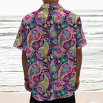 Bohemian Paisley Pattern Print Textured Short Sleeve Shirt