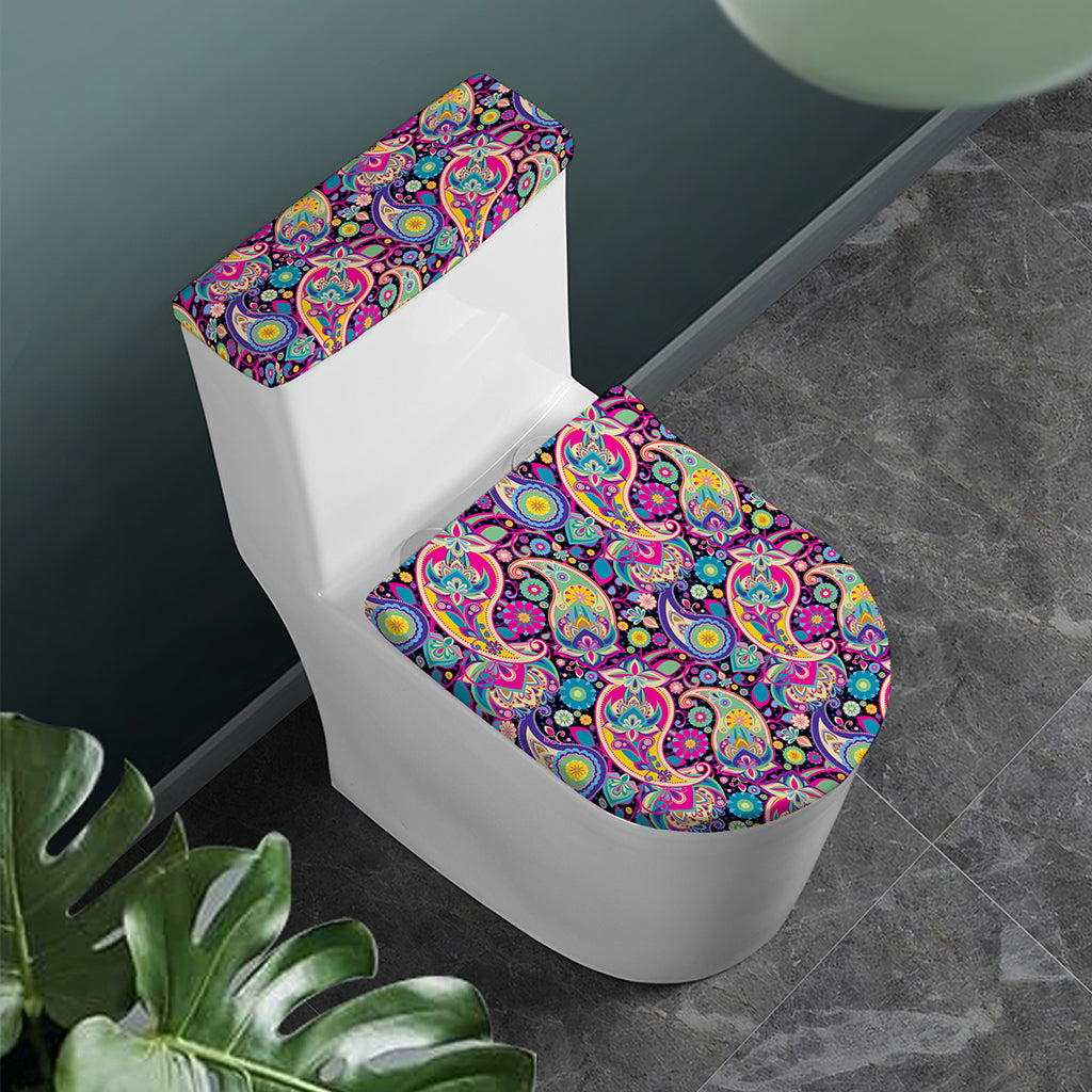 Bohemian Paisley Pattern Print Toilet Lid And Tank Cover Set