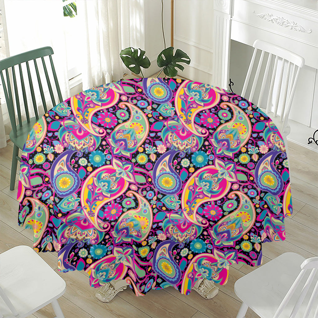 Bohemian Paisley Pattern Print Waterproof Round Tablecloth