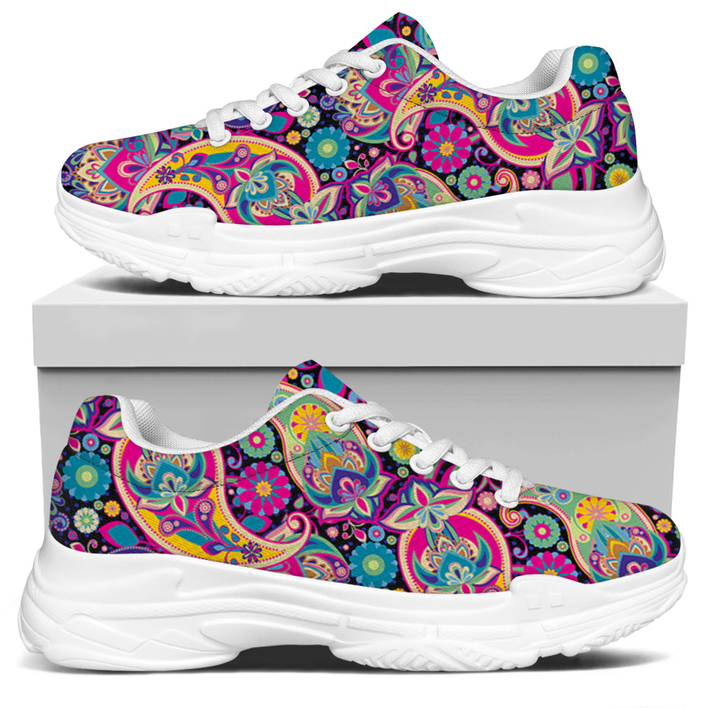 Bohemian Paisley Pattern Print White Chunky Shoes