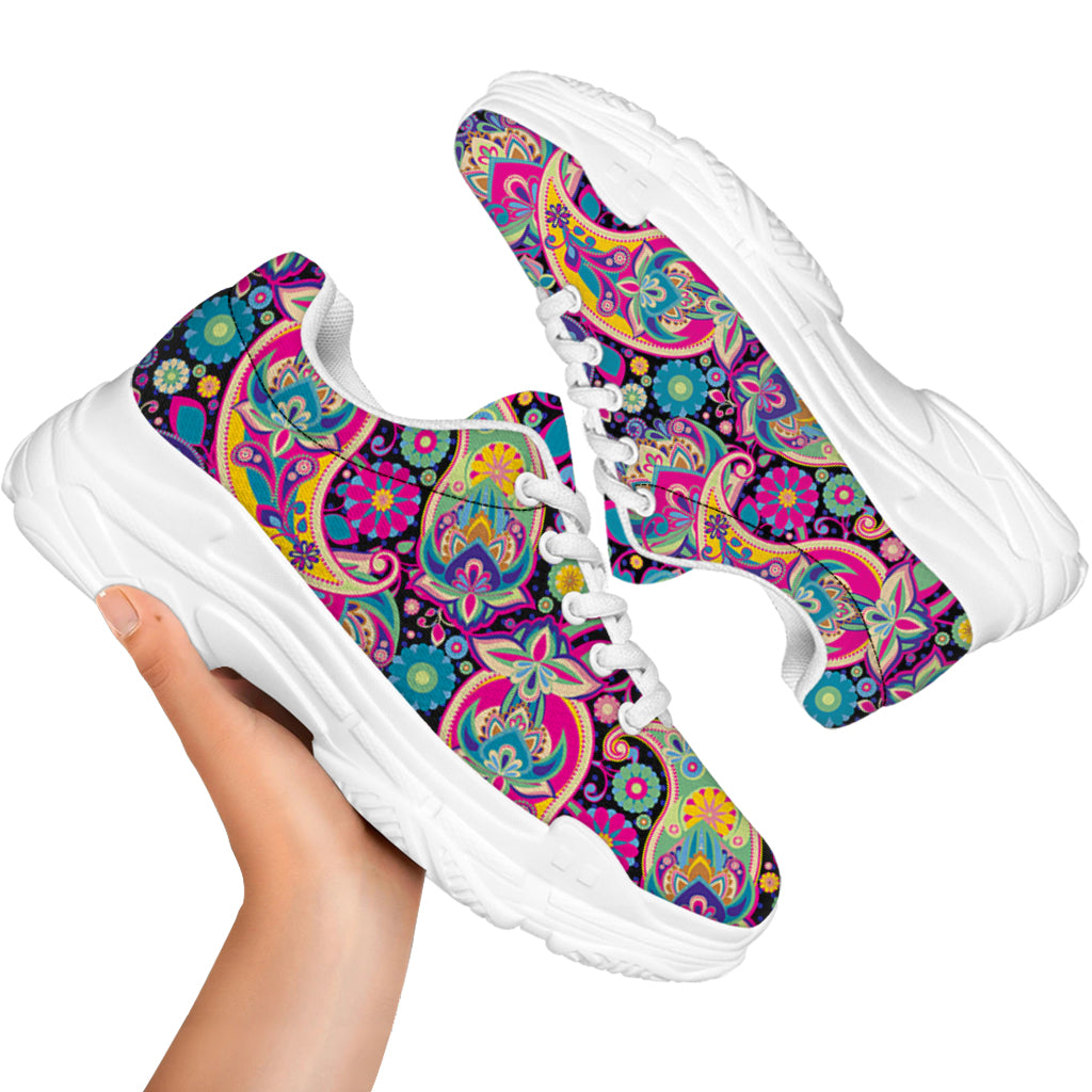 Bohemian Paisley Pattern Print White Chunky Shoes