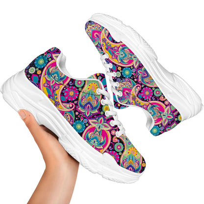 Bohemian Paisley Pattern Print White Chunky Shoes