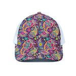 Bohemian Paisley Pattern Print White Mesh Trucker Cap
