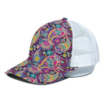 Bohemian Paisley Pattern Print White Mesh Trucker Cap