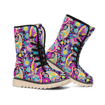 Bohemian Paisley Pattern Print Winter Boots